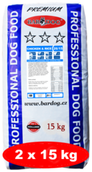 BARDOG CHICKEN & RICE 26/15 kuře rýže pro všechna plemena 2 x 15 kg