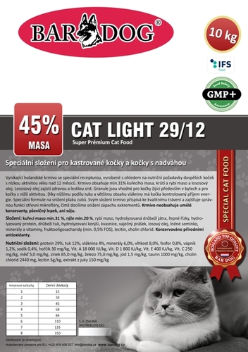 Bardog LIGHT Cat 29/12 Super premium 10 kg