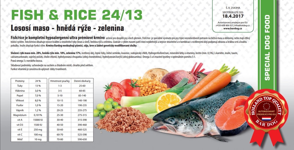 BARDOG FISH & RICE - Lososí maso - hnědá rýže - zelenina 4 kg